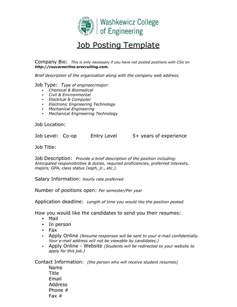 At the end there is a sample job posting which you can amend with your own . Job Posting Template Company Bio: T