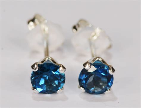 London Blue Topaz Earrings Sterling Silver Setting Mm Round