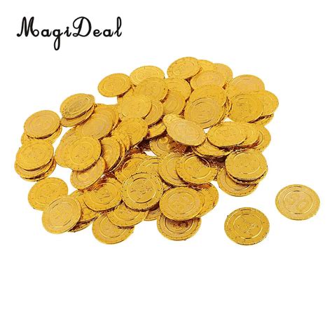 Magideal 50 Pieces Imitation Plastic Gold Treasure Coins Captain Pirate