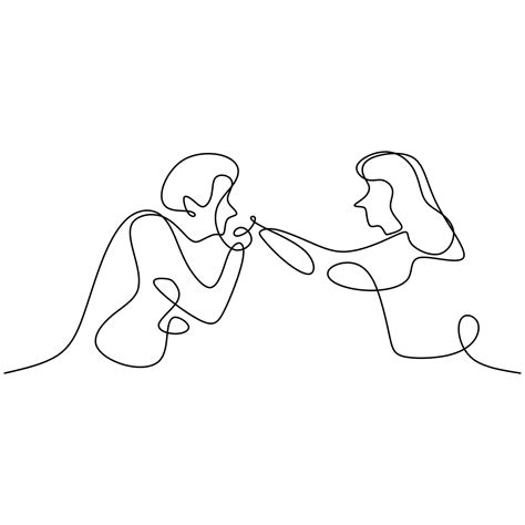 Couple In Love Continuous Line Drawing Young Man And Woman Have A