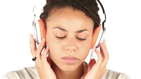 Sad Young Woman Listening Music With Headphones Stock Footage Video ...