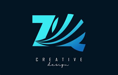 Creative Blue Letters Zq Z Q Logo With Leading Lines And Road Concept