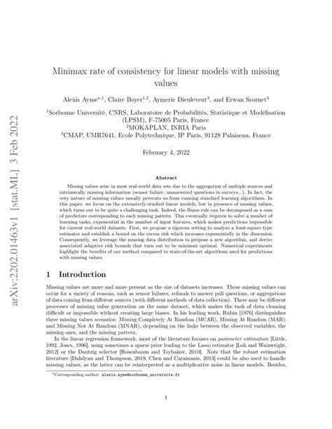 Minimax Rate Of Consistency For Linear Models With Missing Values Deepai