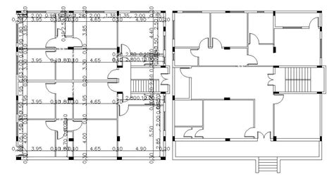 House Floor Plan With Column Layout Drawing Dwg Cadbull