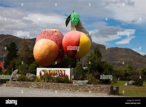 Sculpture Of Large Pieces Of Fruit With A Sign Cromwell South Island