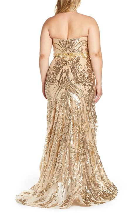 Mac Duggal Sequin Strapless Sweetheart Neck Evening Gown Plus Size