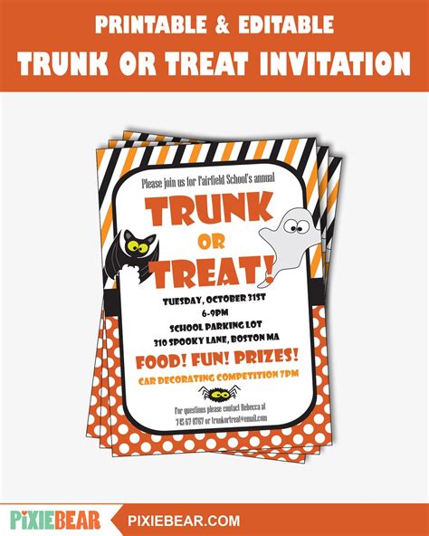Trunk Or Treat Invitation Trunk Or Treat Invites Halloween Etsy