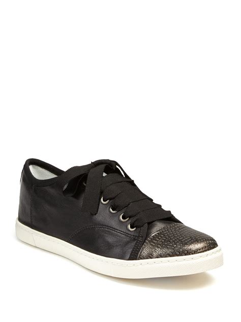 Lyst Lanvin Leather And Metallic Snake Embossed Leather Sneakers In Black