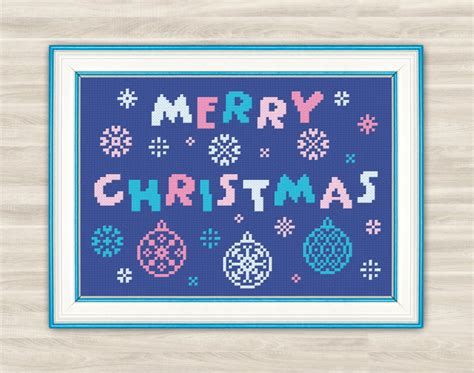 Merry Christmas Cross Stitch Pattern Holiday T Embroidery Etsy