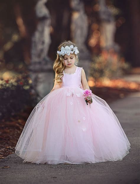 Floor Length Flower Girl Dresses Puffy Pink Tulle Ball Gowns Little