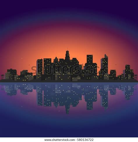 City Night Town Flat Style Designpanorama Stock Illustration 580136722