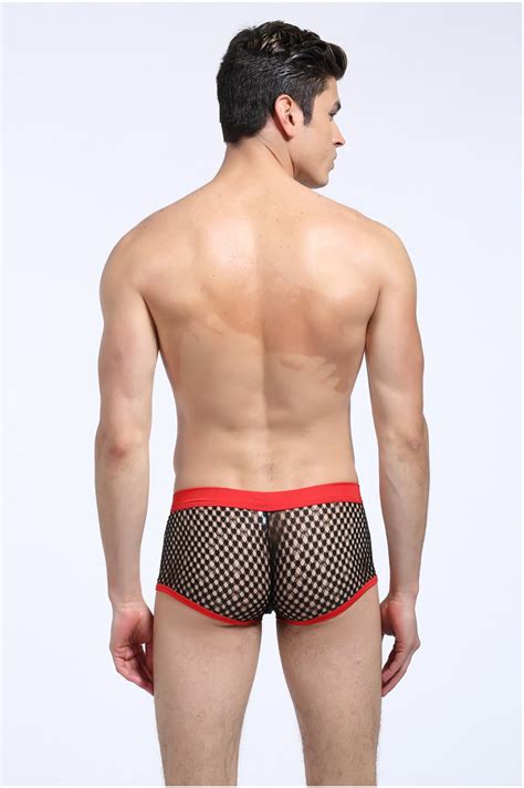 Men S Sexy Underwear Mesh Holes Transparent Boxer Briefs MJ002 Amega
