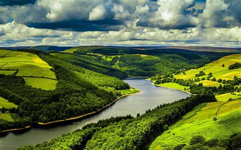Hd Wallpaper Uk River Fields Forest Clouds Nature Scenery