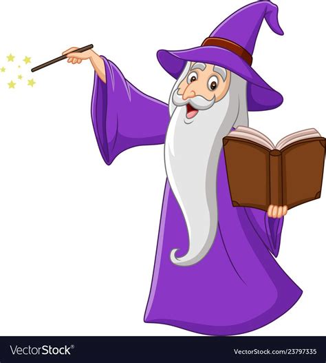 Cartoon Old Wizard Holding A Magic Book Vector Image On Vectorstock Cool Cartoon Drawings