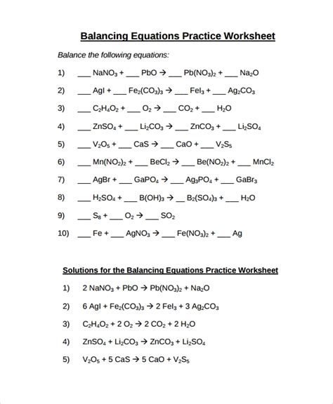 Which of the following rules should you follow to balance chemical equations? FREE 9+ Sample Balancing Equations Worksheet Templates in ...