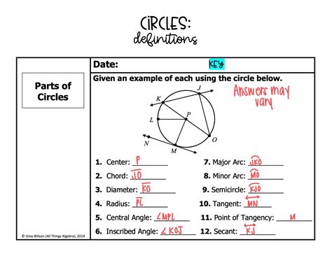 Circle Terms Math With Mrs Koon