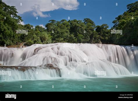 Agua Azul Waterfalls Viewed From The Bottom In Palenque Chiapas