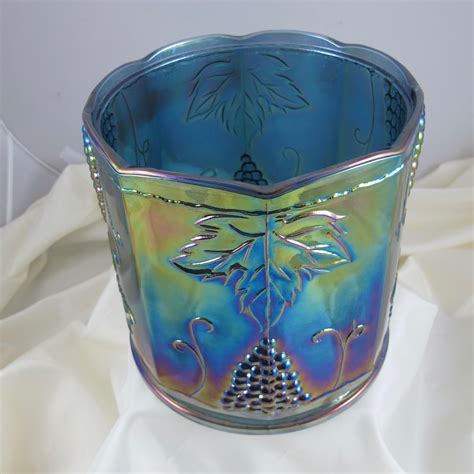 Indiana Blue Harvest Grape Carnival Glass Large Canister Carnival Glass