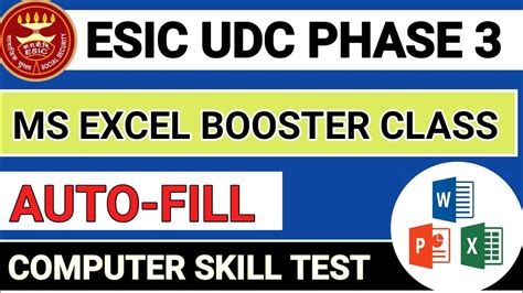 Esic Udc Computer Skill Test 2022 Ms Excel Auto Fill Options Youtube