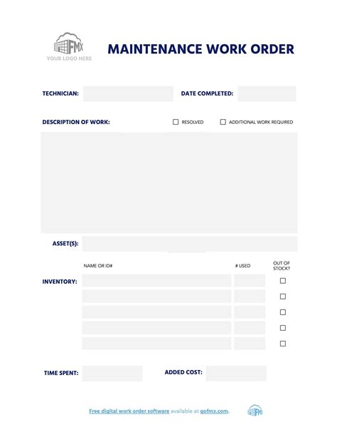 Free Printable Work Order Forms Typopedia Blog