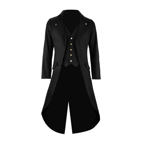 Mens Gothic Tailcoat Jacket Steampunk Trench Cosplay Costume Victorian Coat Black Long Coat Men
