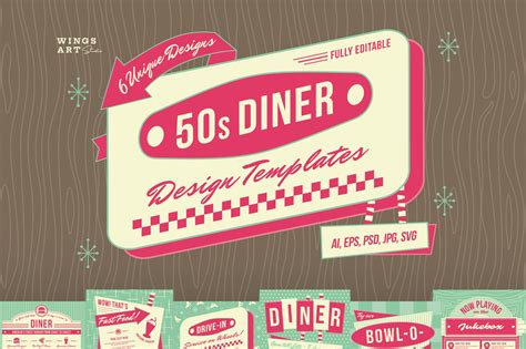 1950s Retro Diner Design Templates Illustrations ~ Creative Market