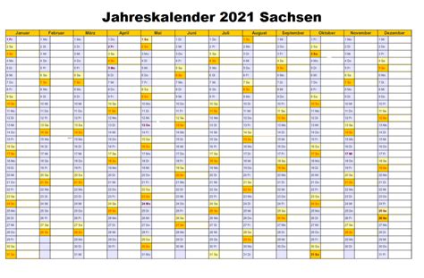 Jahreskalender 2021 mit wochennummern horizontal. Kostenlos Jahreskalender 2021 Sachsen Zum Ausdrucken | The Beste Kalender