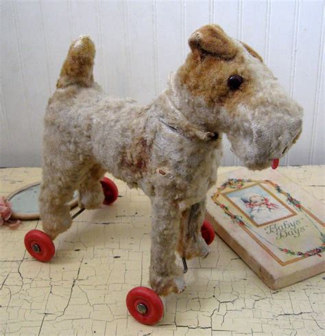 Antique Stuffed Terrier Dog On Wheels Antique Toys Vintage Plush