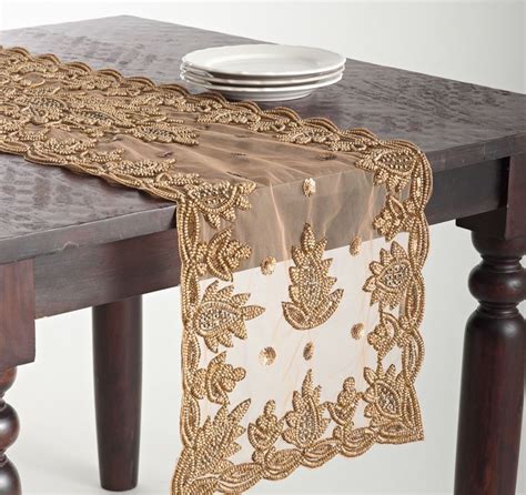 Elegant Lakshmi Hand Beaded Rectangular Table Runner 3 Colors New