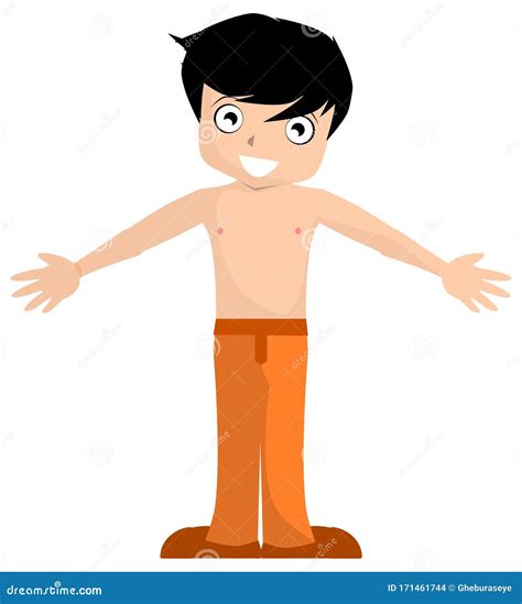 Shirtless Boy With Open Arms Cartoon Isolated Illustration