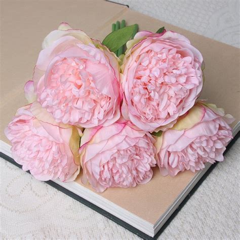 5big heads 11cm diameter rose pink peony artificial flowers bouquet fake flower for home bride