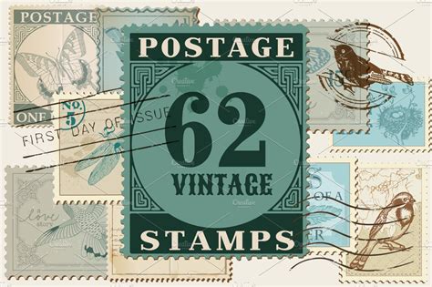 62 Vintage Postage Stamps Illustrations Creative Market