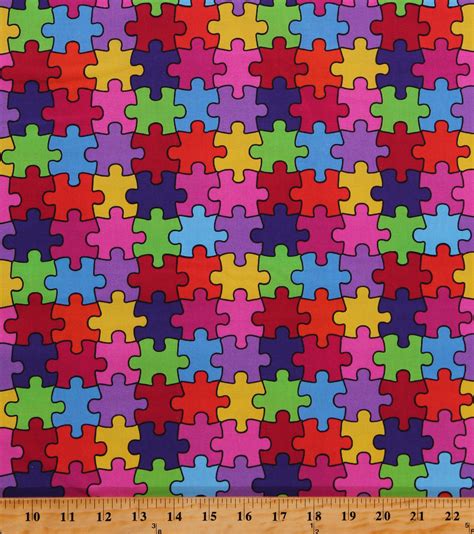 Cotton Puzzle Pieces Autism Awareness Colorful Multicolor Cotton Fabric