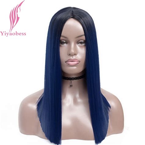 Aliexpress Com Buy Yiyaobess Inch Middle Part Black Blue Ombre Wig