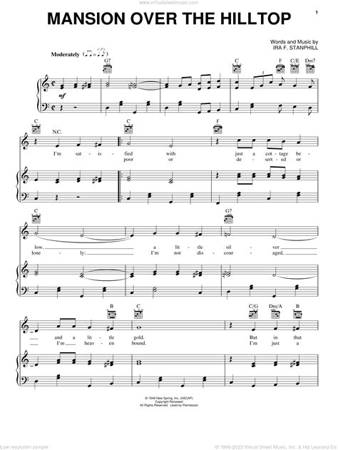 Stanphill Mansion Over The Hilltop Sheet Music For Voice Piano Or Guitar