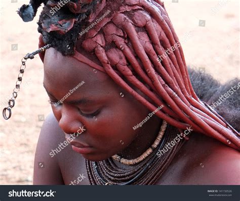 Himba Woman Portrait Traditional Jewelry Hairstyle Stock Photo