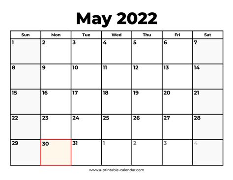 May 2022 Calendar With Holidays A Printable Calendar