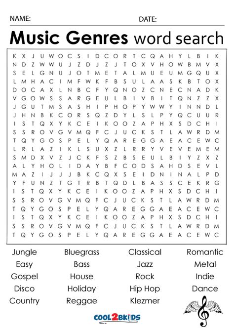 Printable Music Word Search Cool2bkids
