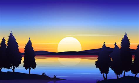 90 Lake Sunset Clipart Vector Png Svg Eps Psd Ai