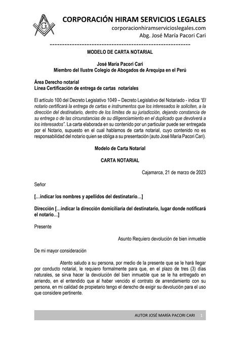 Modelo De Carta Notarial By Corporacionhiramservicioslegales Issuu