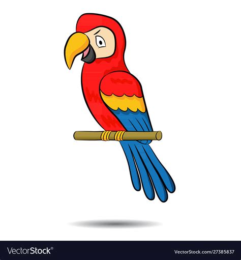A Cute Cartoon Three Colored Parrot On Branch Vector Image