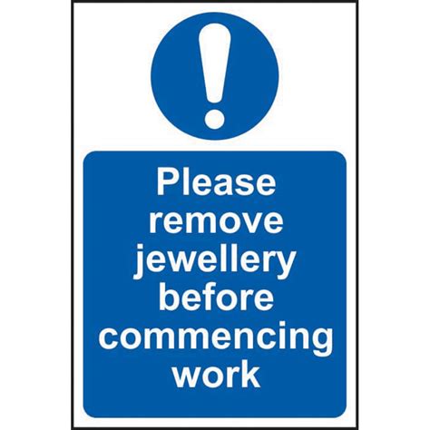 Please Remove Jewellery Before Commencing Work Sign Self Adhesive