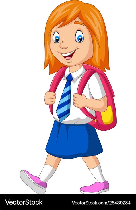 Girl Going To School Cartoon
