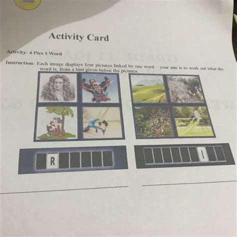 Activity Card Activity 4 Pics 1 Word Instruction Each Image Displays
