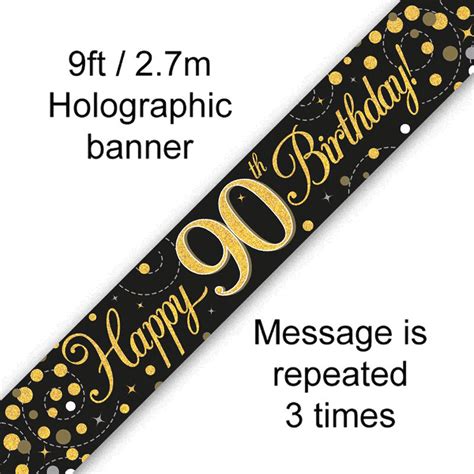 Sparkling Fizz Black And Gold 90th Birthday Banner