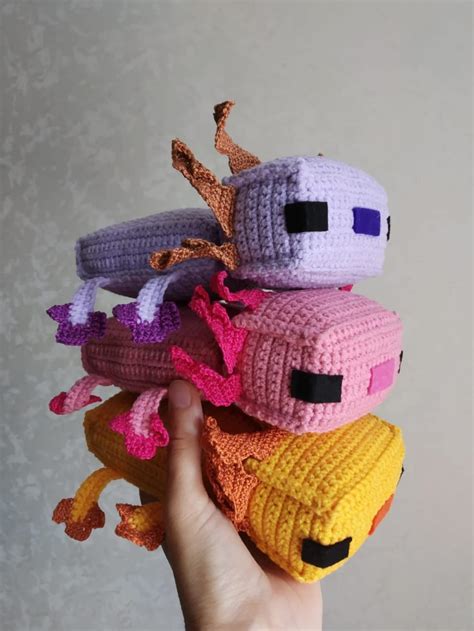 Minecraft Axolotl Crochet Plush Pink Blue Yellow Brown Etsy