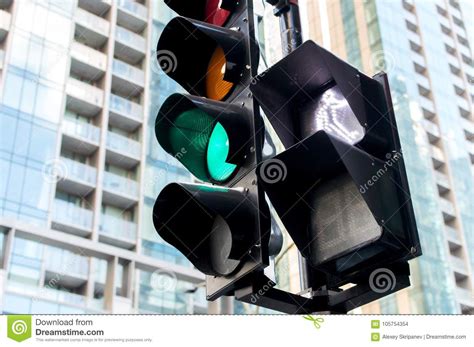 The Green Traffic Light On The Sidewalk In Montreal Stock Photo Image