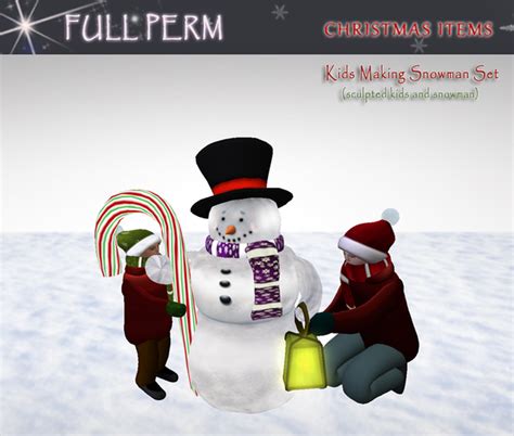 Second Life Marketplace Full Perm Kids Making Snowman Set Snowman