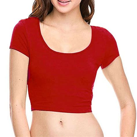 Mek Group Womens Basic Round Neck Cotton Crop Top Short Sleeve Cami Tank Shirt Summer