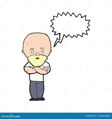 Cartoon Shocked Bald Man With Beard With Speech Bubble Stock